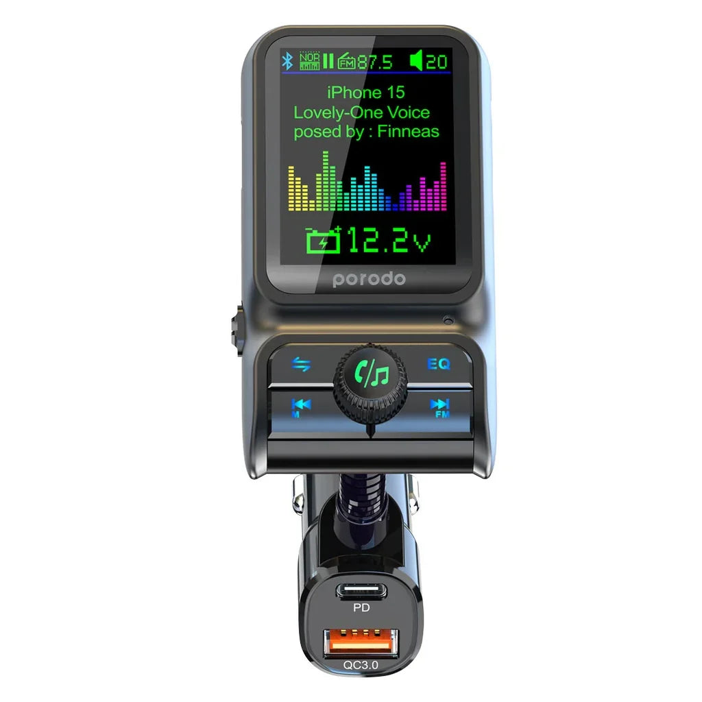 Porodo Dual Port Car Charger FM Transmitter PD 36W QC 18W - Black - Tashqila Porodo Dual Port Car Charger FM Transmitter PD 36W QC 18W - Black - Tashqila